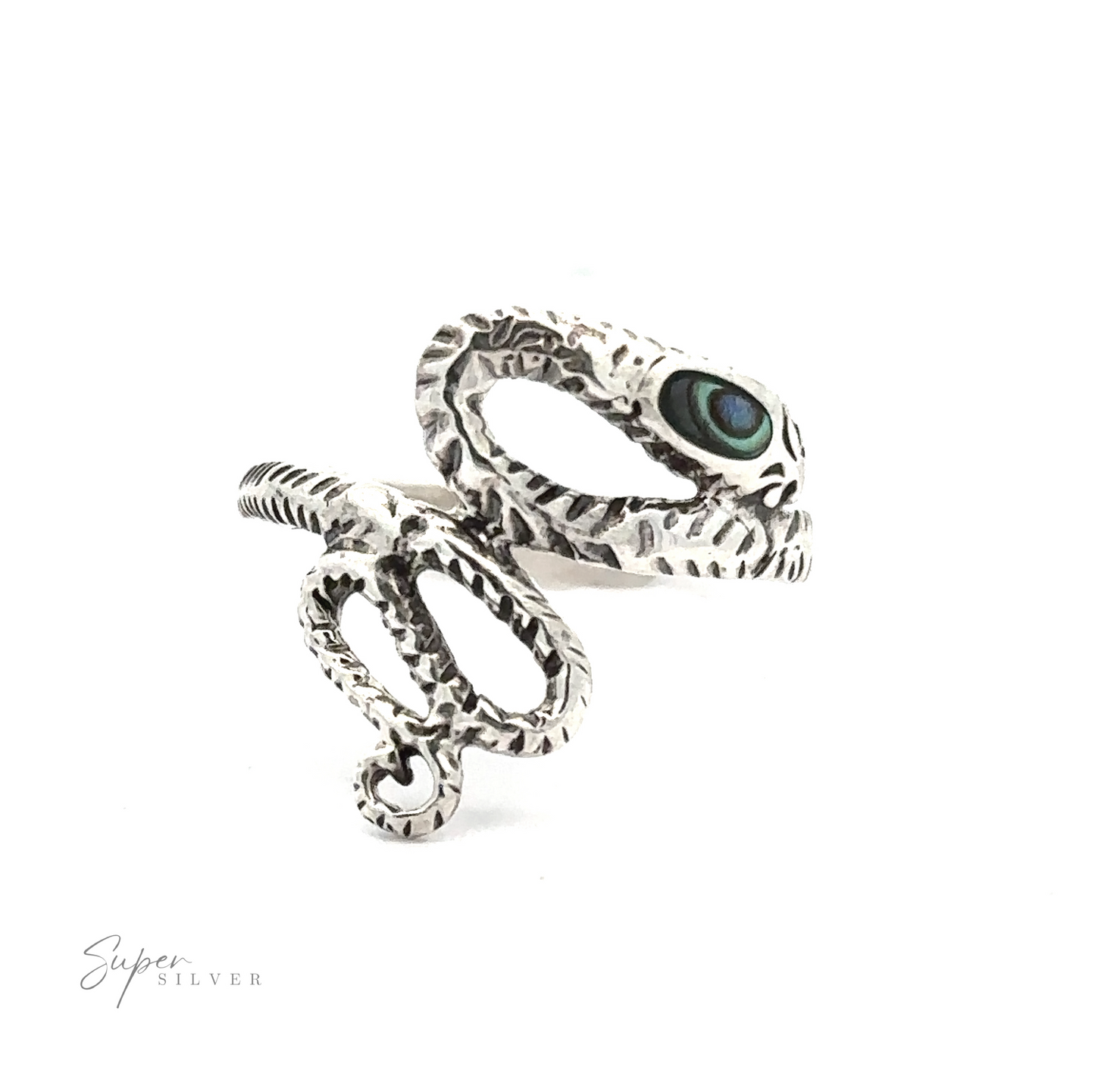 
                  
                    The Inlay Stone Snake Rings showcase a gothic design with a silver, serpent-shaped structure, featuring textured detailing and a green oval gem accent, all crafted in sterling silver for an elegant touch.
                  
                