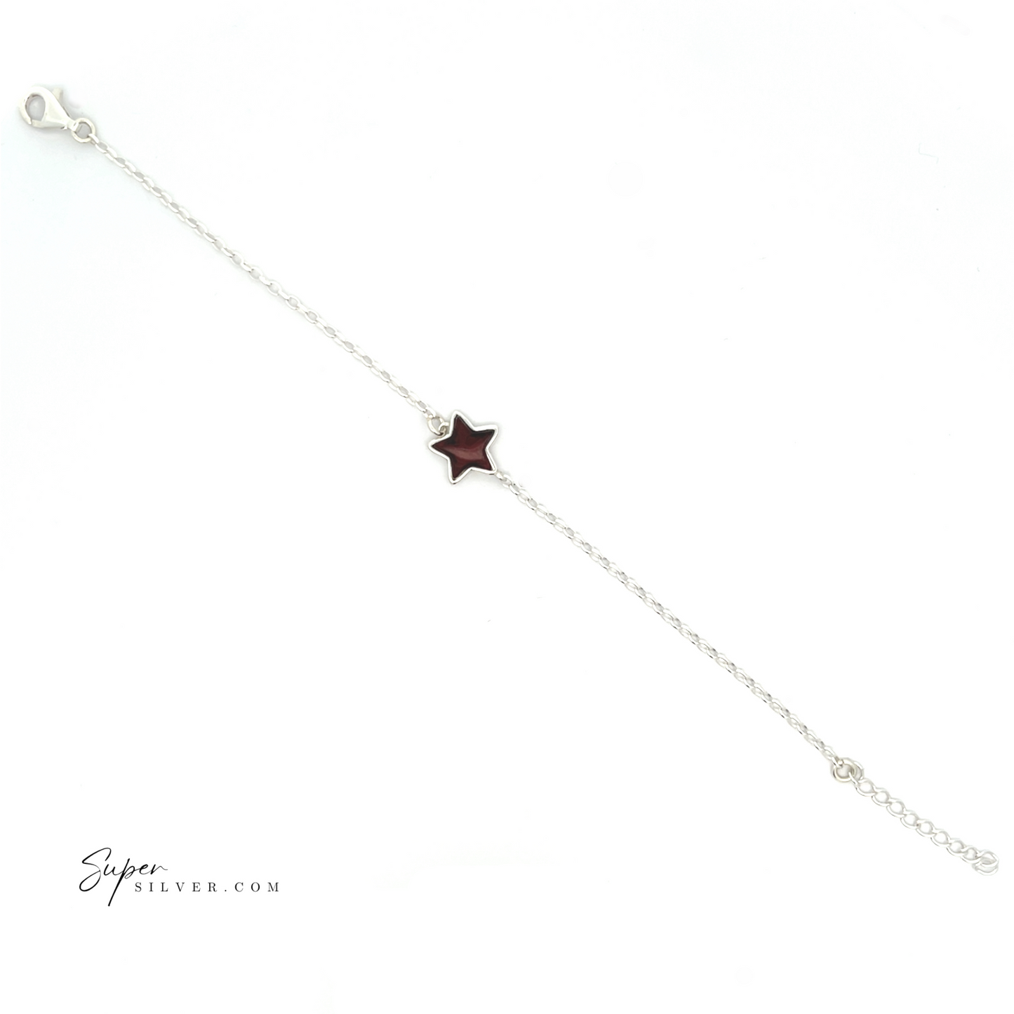 
                  
                    Simple Amber Star Bracelet adorned with a celestial black star charm in the center, elegantly showcased on a white background.
                  
                