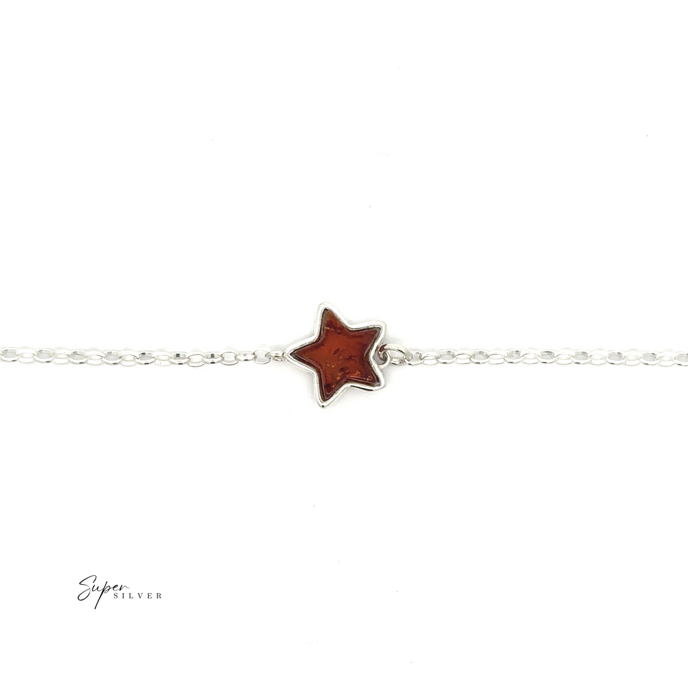 
                  
                    Simple Amber Star Bracelet featuring a celestial charm and a star-shaped red pendant at its center.
                  
                