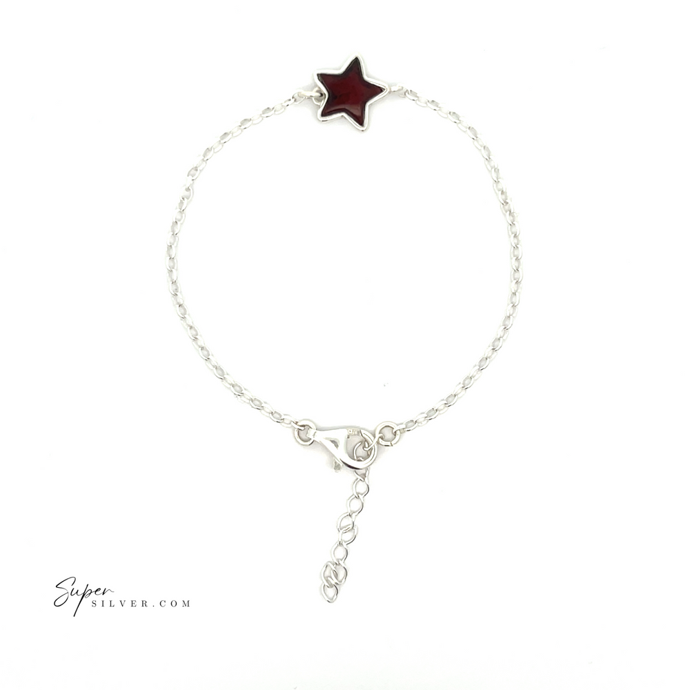 
                  
                    Simple Amber Star Bracelet featuring a red star charm and a minimalist chain, adjustable to fit any wrist. Displayed on a white background, this celestial charm piece is perfect for adding a touch of elegance.
                  
                