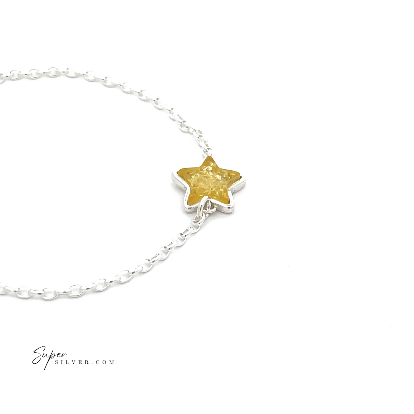 
                  
                    Simple Amber Star Bracelet showcasing a celestial star-shaped charm against a white backdrop.
                  
                