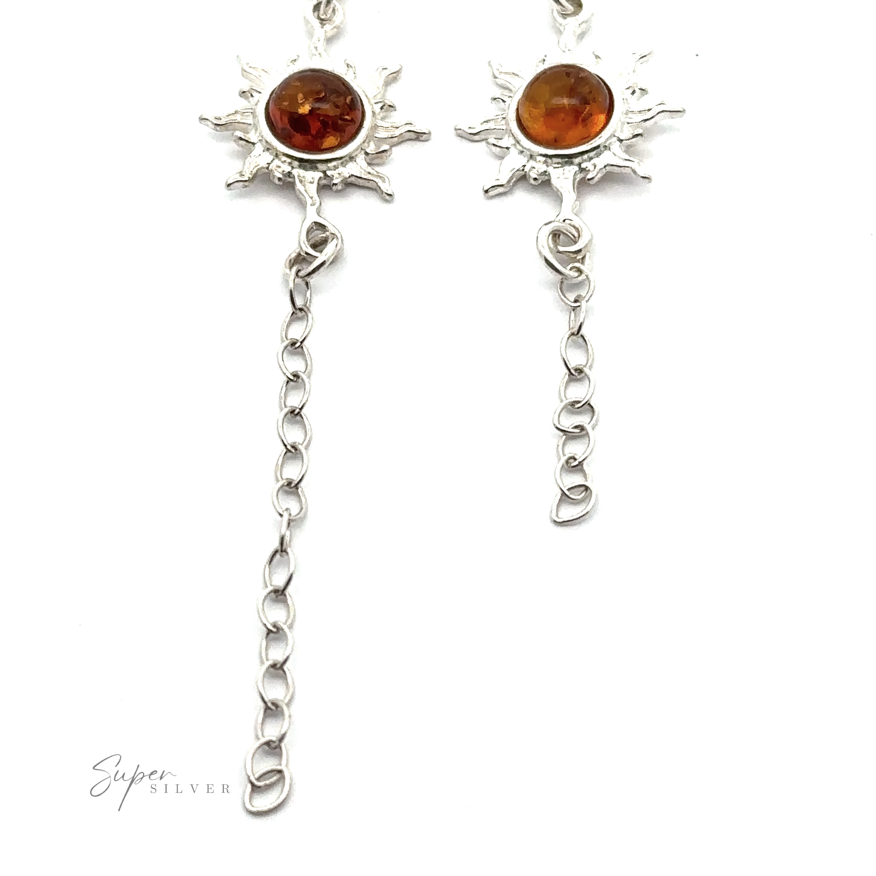 Sparkling Amber Sun Bracelet featuring cognac amber gemstones and dangling chain links.