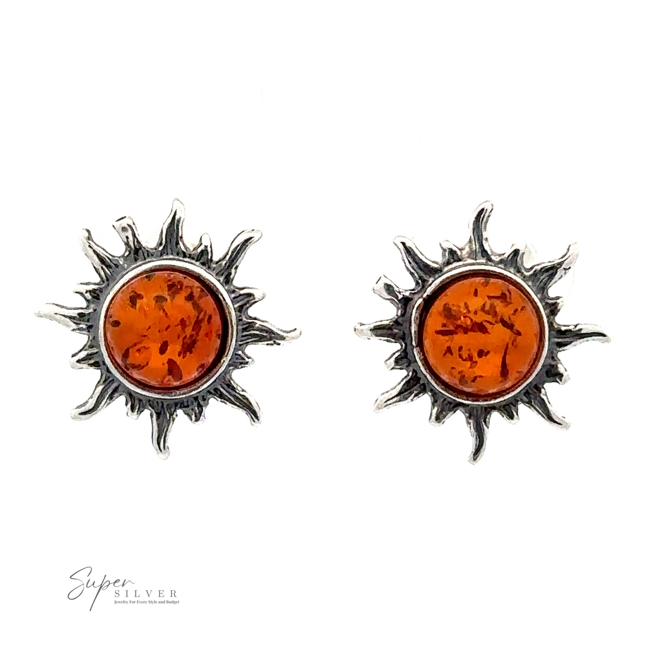 
                  
                    Brilliant Amber Sun Stud Earrings with circular Baltic amber stones in the center, set against a white background.
                  
                
