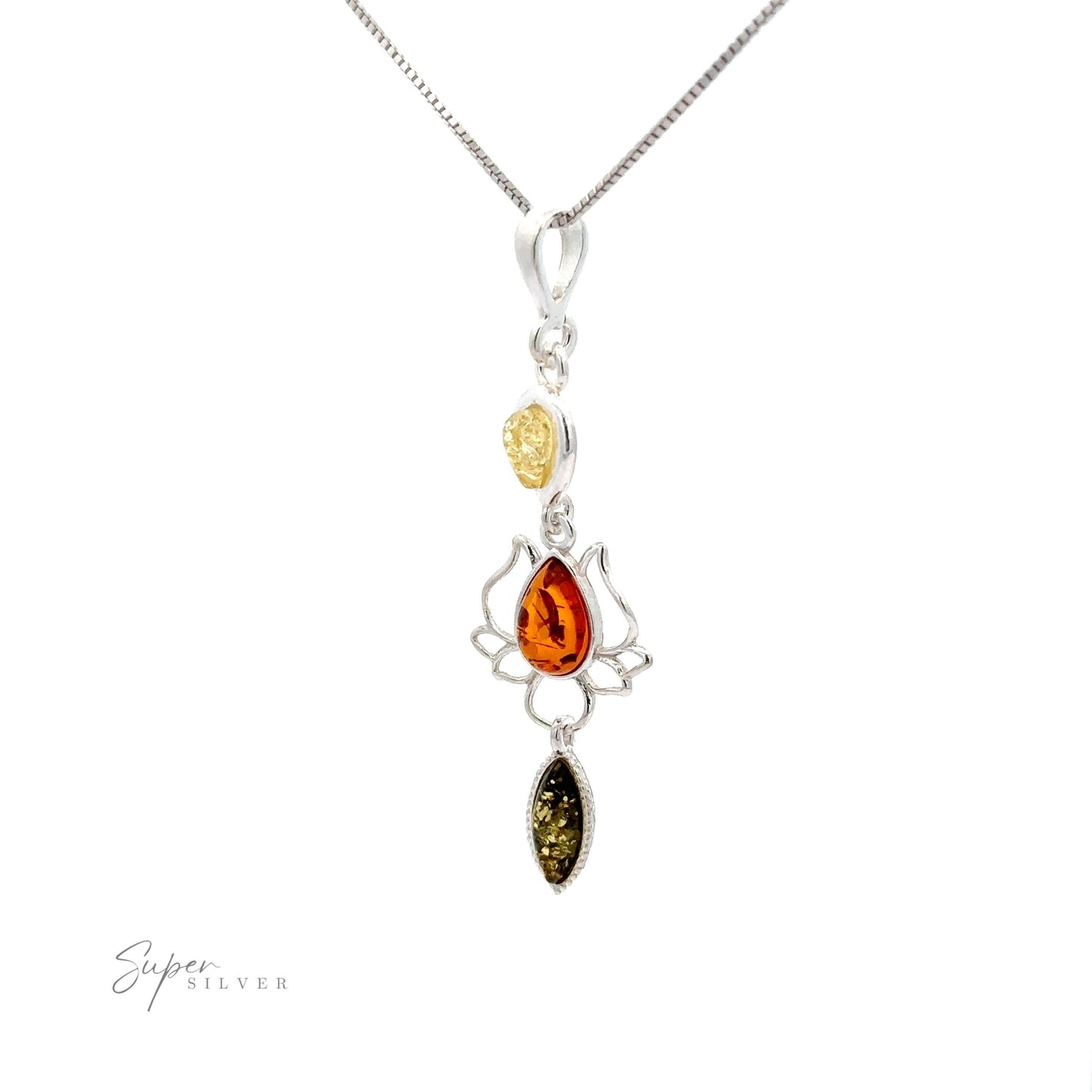 
                  
                    An Amber Lotus Flower Pendant featuring yellow and orange amber.
                  
                