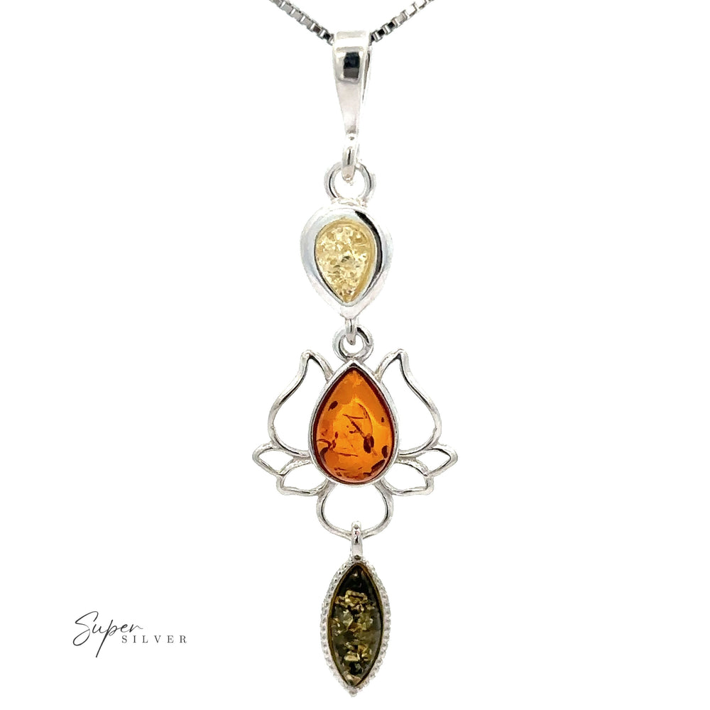 
                  
                    Amber Lotus Flower Pendant in sterling silver exudes boho chic sophistication.
                  
                