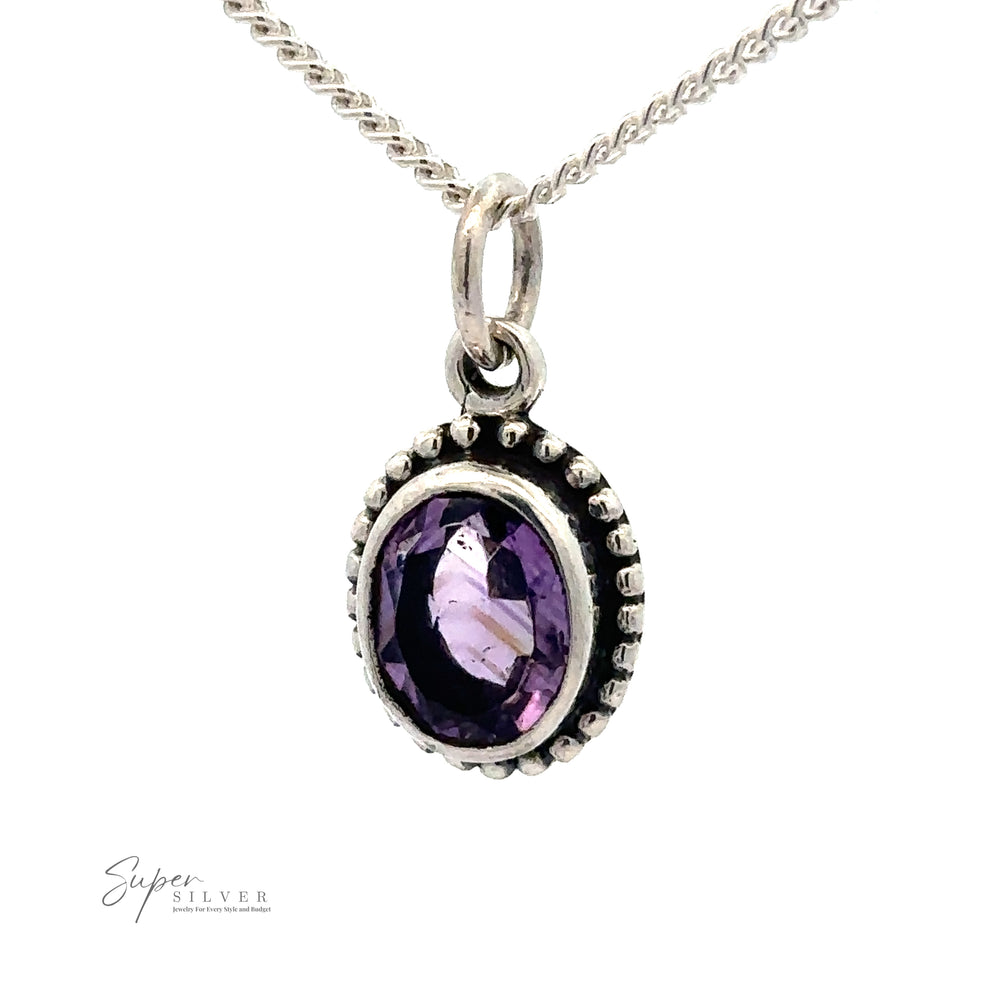 
                  
                    This .925 sterling silver necklace features an Oval Faceted Amethyst Pendant, framed by small silver beads. Its elegant design and calming hue are perfect for soothing the mind.
                  
                