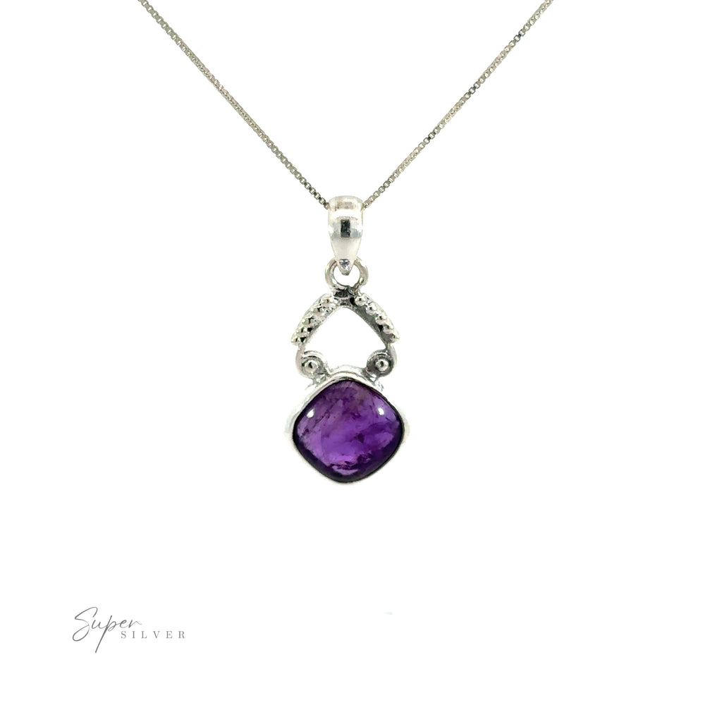 Diamond Shaped Gemstone pendant with a bohemian flair in sterling silver.