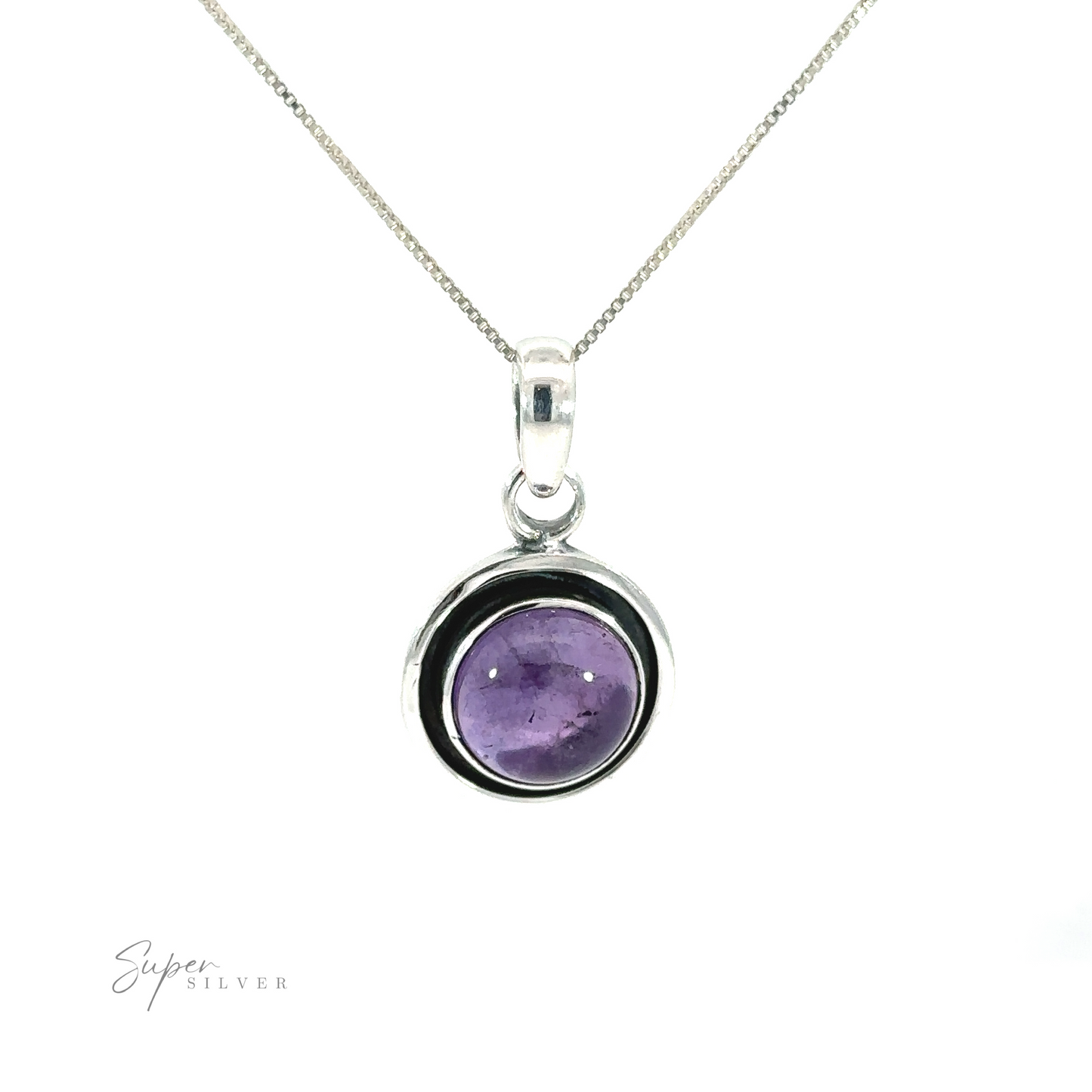 Contemporary flair meets oxidized edge in this Minimalist Round Gemstone Pendant crafted in sterling silver.