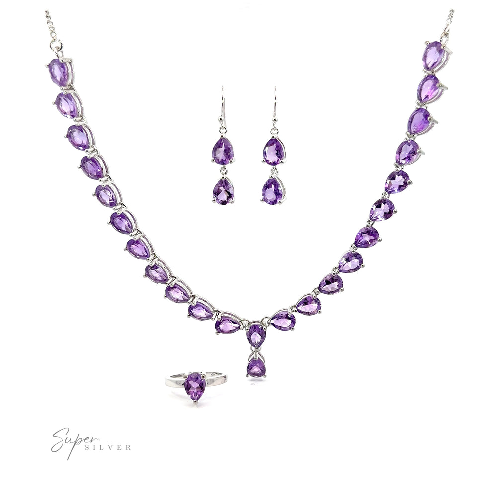 
                  
                    An Elegant Faceted Gemstone Jewelry Set exuding sophistication with dazzling amethyst gemstones.
                  
                