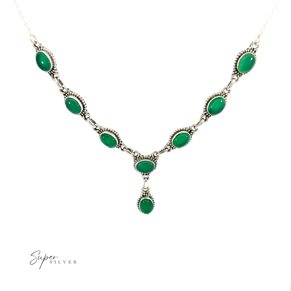 
                  
                    This Gemstone Y-Necklace with Beaded Border is perfect for both casual and formal occasions. It adds an elegant touch to any neckline and can be easily paired with other jewelry pieces for a layered look. The adjustable chain
                  
                