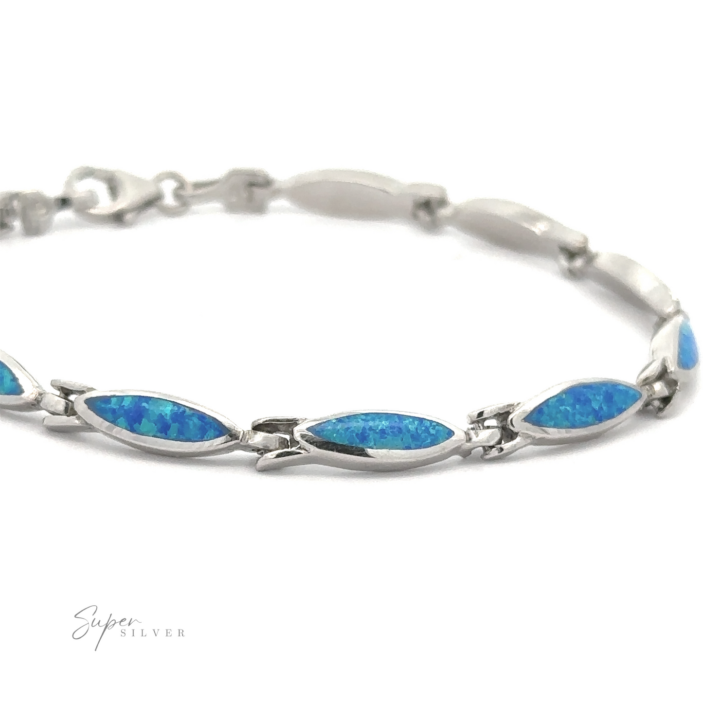 
                  
                    The Marquise Shaped Lab-Created Opal Bracelet is a stunning piece featuring lab-created opal inlays and a secure clasp closure, crafted from .925 Sterling Silver.
                  
                