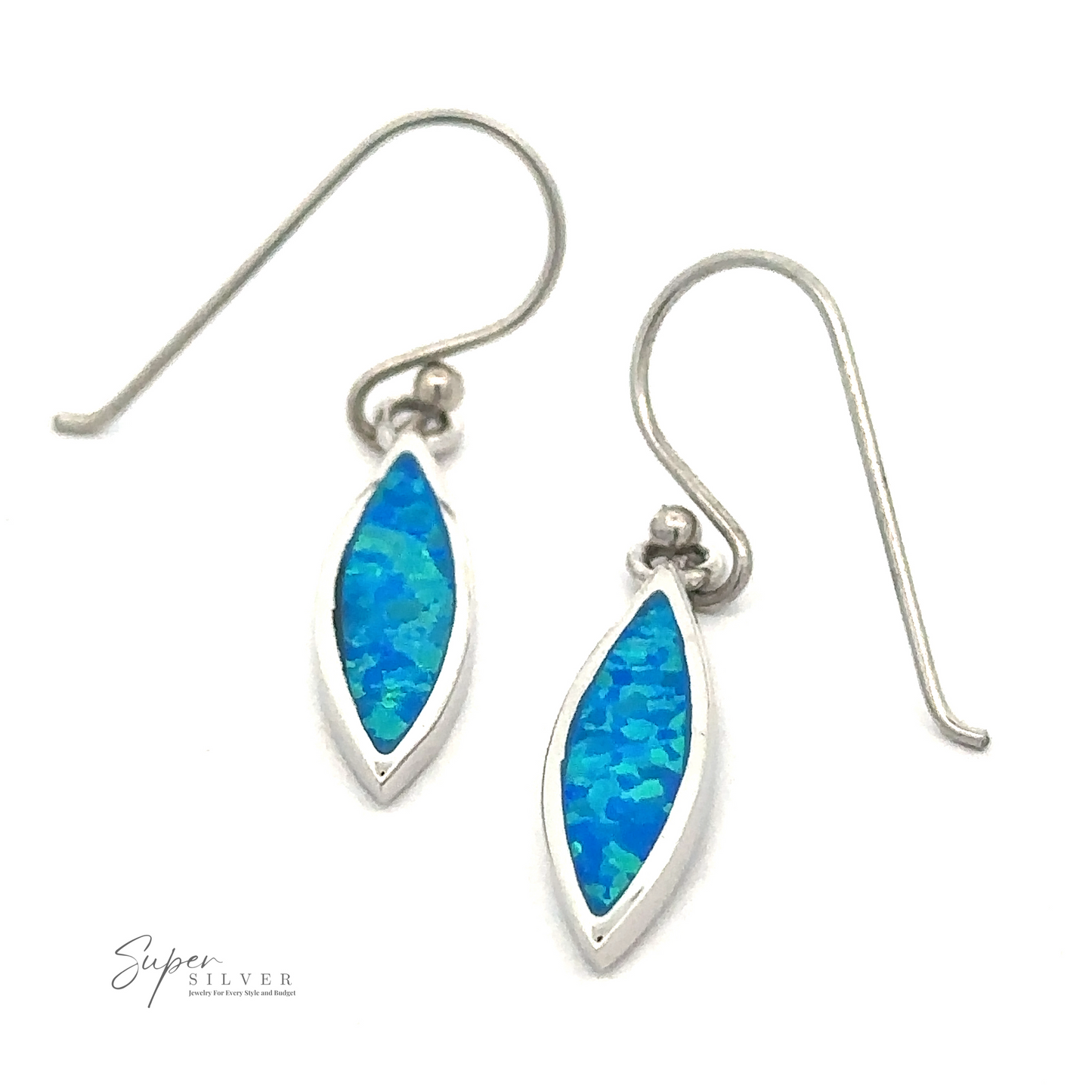 A pair of Lab-Created Opal Marquise Earrings. The created opal earrings feature hook-style fastenings.