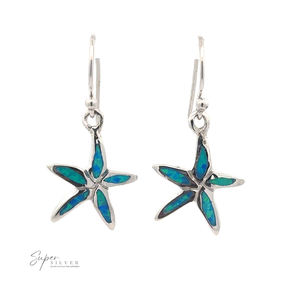 
                  
                    Pair of Lab-Created Opal Star Fish Earrings with dazzling blue and green accents.
                  
                