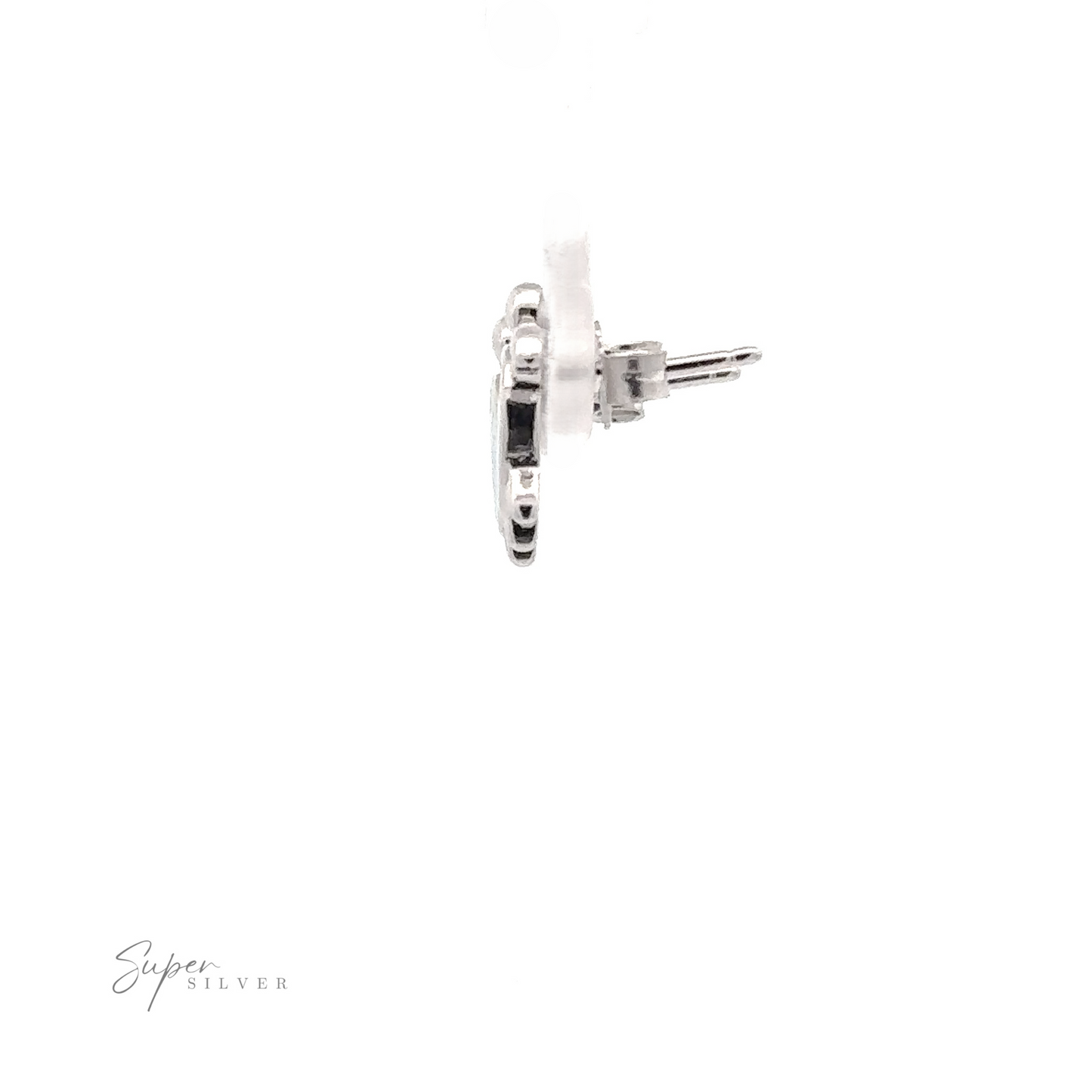 
                  
                    Side view of a Simple Lab-Created Opal Turtle Stud earring crafted in sterling silver with a clear backing, set against a plain white background.
                  
                