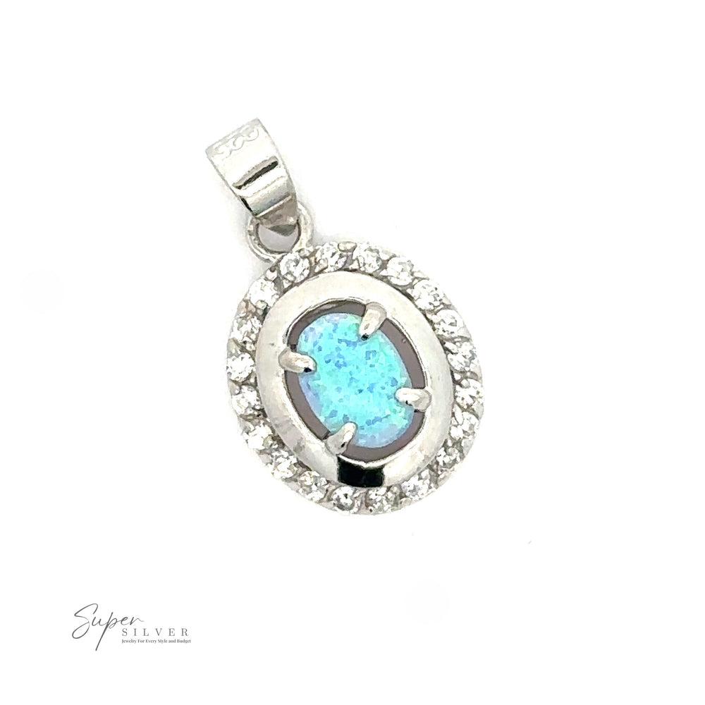 
                  
                    An Opal Pendant with Cubic Zirconia stones on a silver setting, isolated on a white background. The logo "Super Silver" is visible on the bottom left.
                  
                