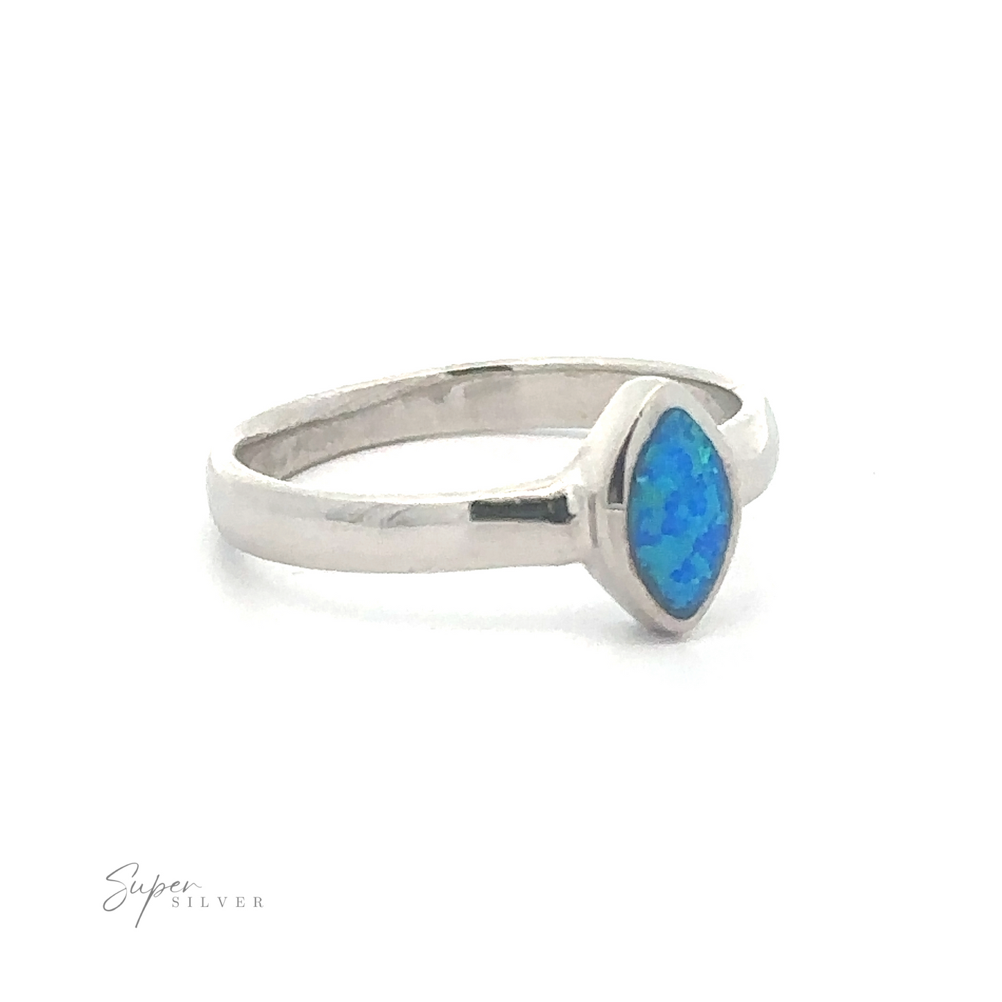 
                  
                    Silver ring with a Simple Marquise Shaped Opal stone that shimmers.
                  
                