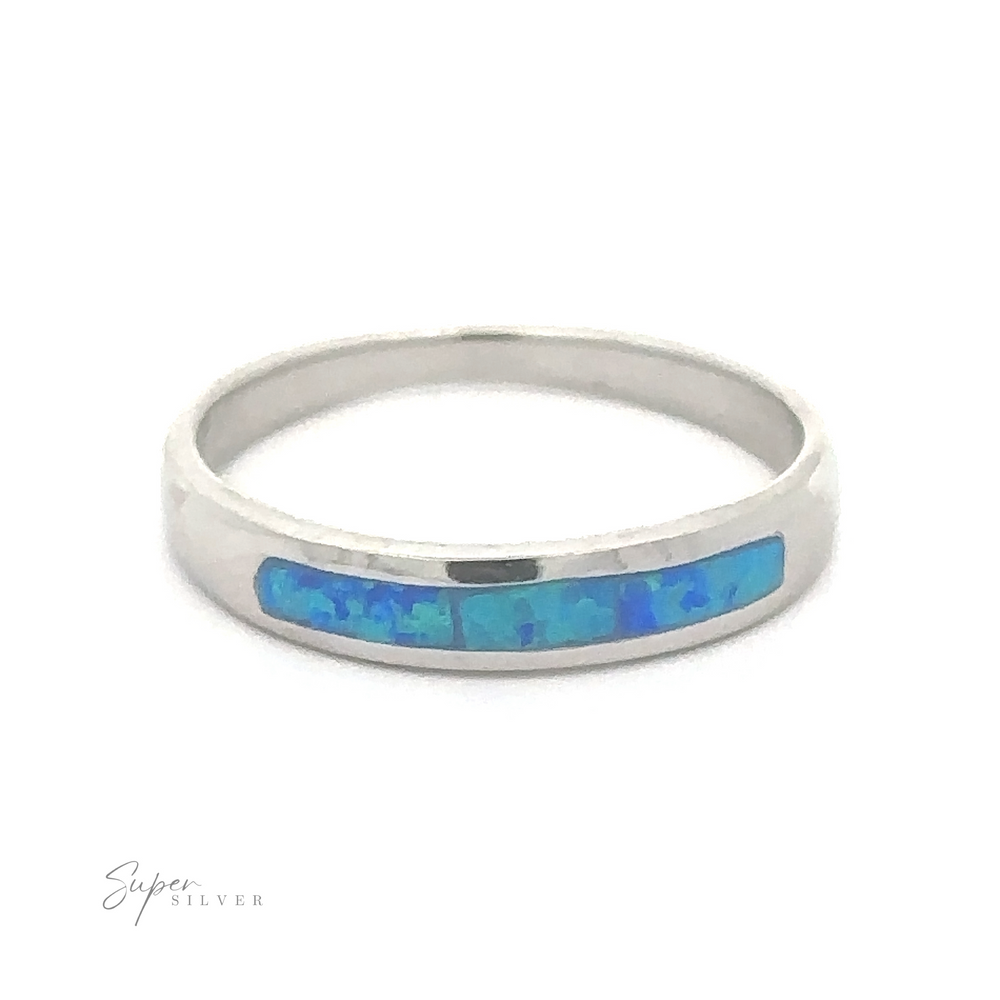 
                  
                    Silver ring with Inlay Opal Half Band on a white background.
                  
                