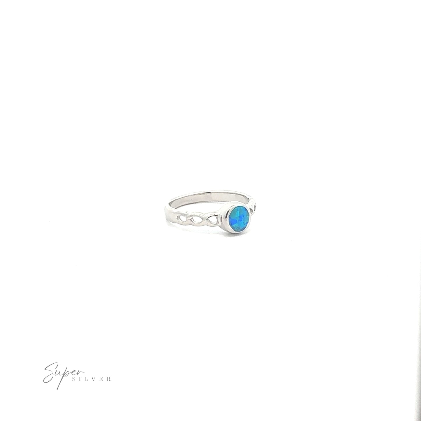 
                  
                    Round Lab Opal ring with Weave Band on a white background.
                  
                