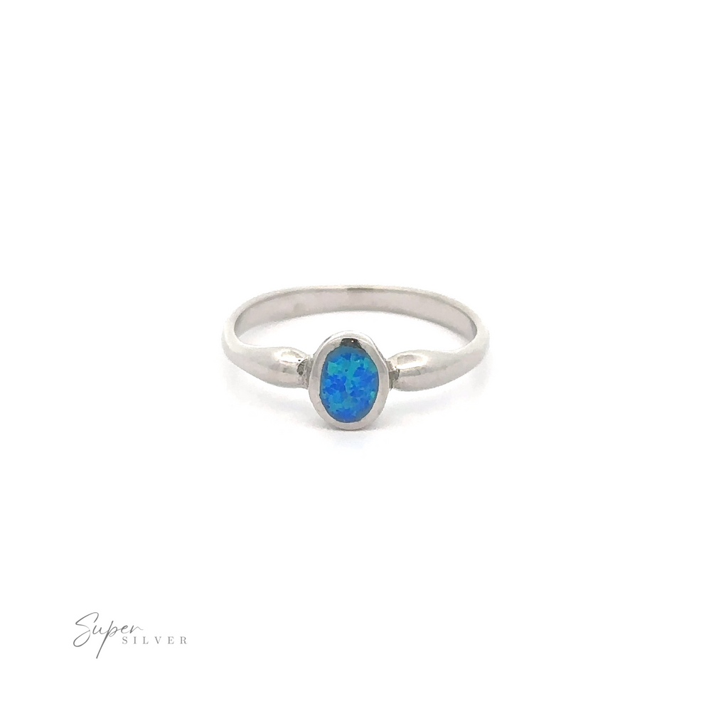 An elegant silver Petite Blue Lab Opal Ring, displayed against a white background.