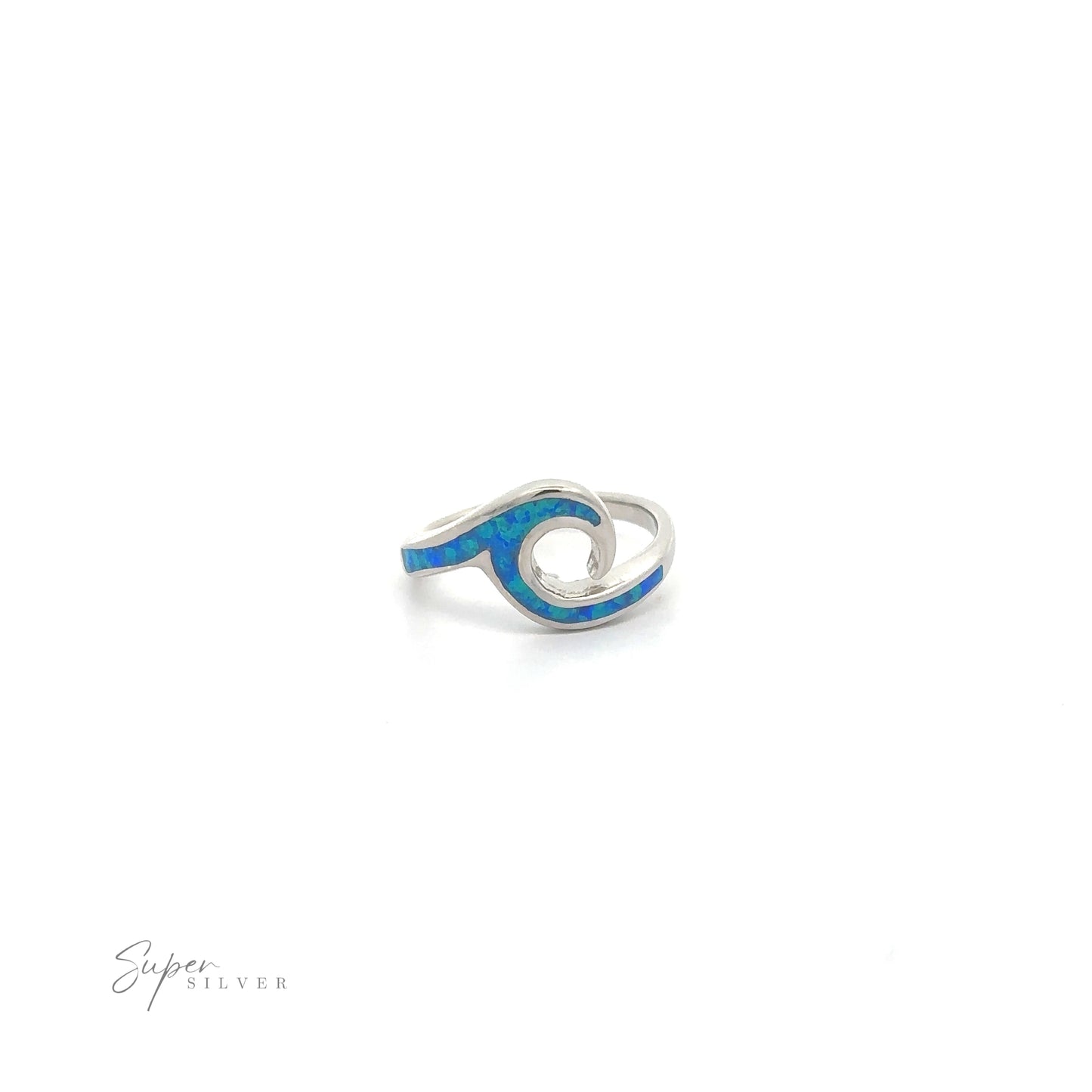 
                  
                    Lab-Created Opal Wave Band with blue inlay resembling a wave design on a white background.
                  
                