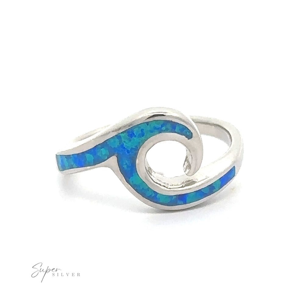 
                  
                    Lab-Created Opal Wave Band with blue inlay in a wave-like design.
                  
                