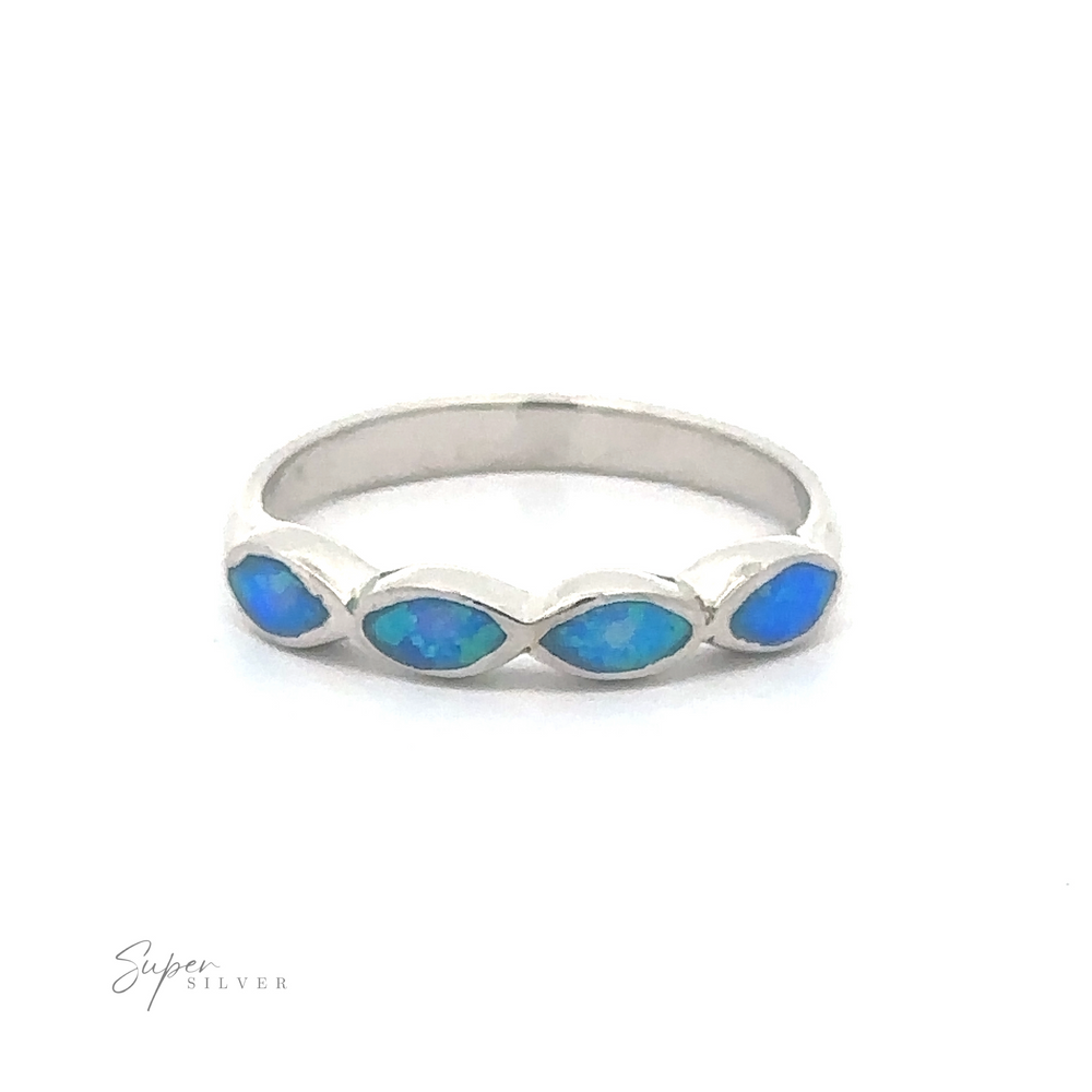 Stackable Blue Opal Ring With Marquise Stones with silver ring