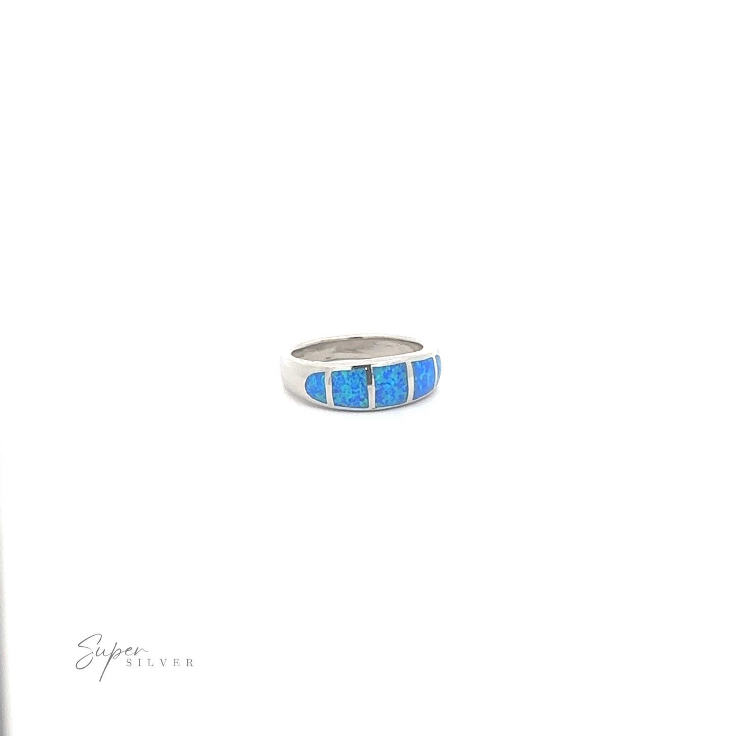 
                  
                    Tapered Lab-Opal Band with blue inlay, versatile and lightweight, on a white background.
                  
                