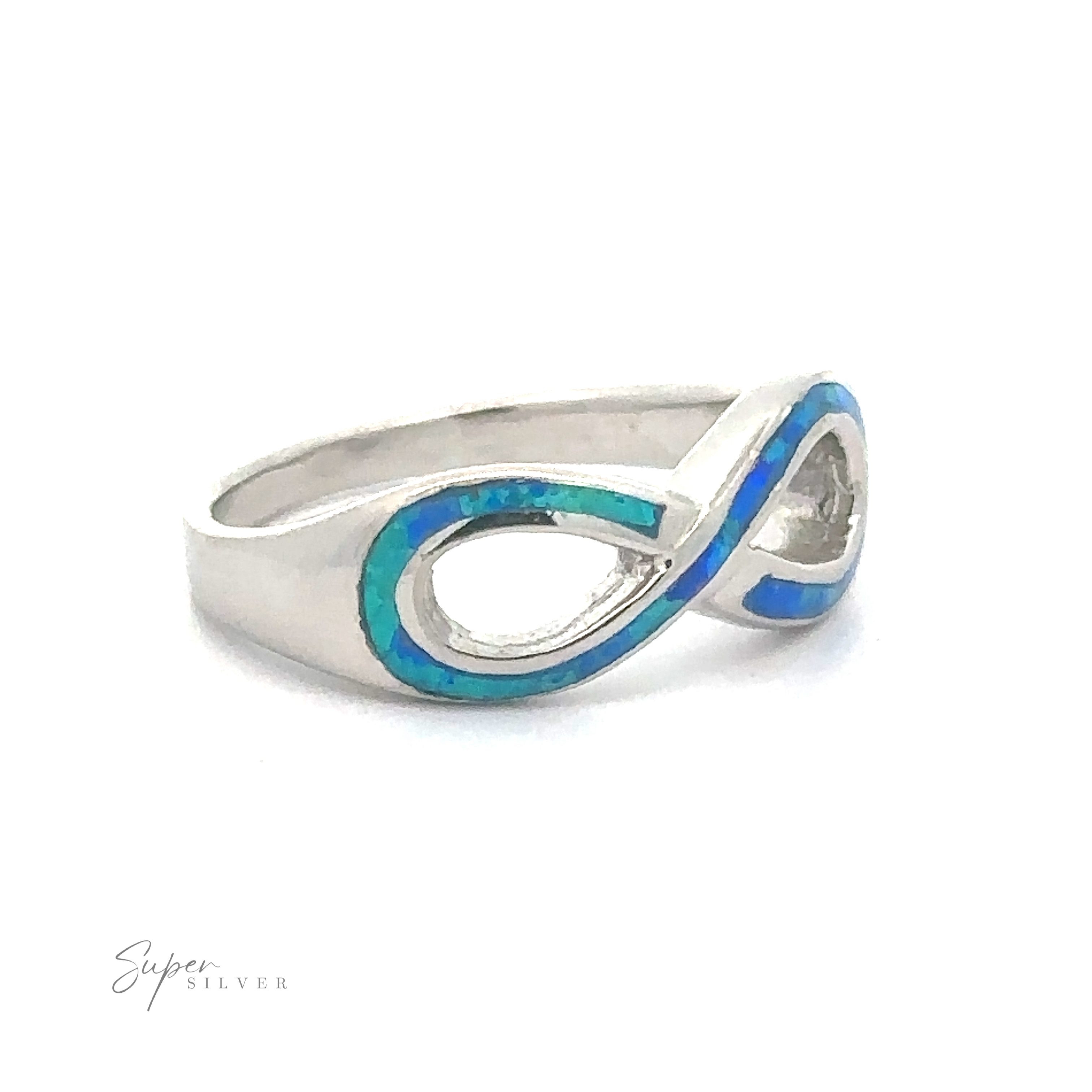 A stylish silver Opal Infinity Ring featuring opal inlay.