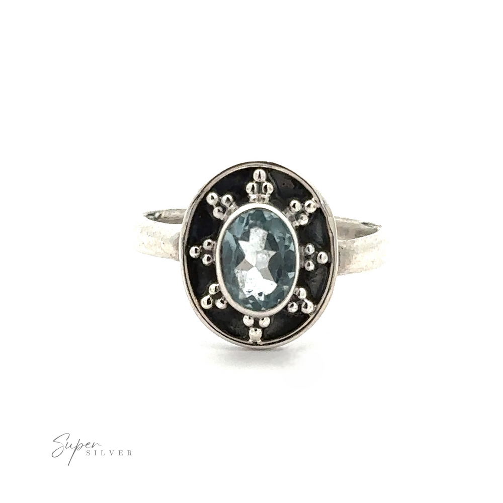 
                  
                    A sterling silver ring featuring an Oval Gemstone Ring with Ball and Disk Border, perfect for those who appreciate vintage-inspired jewelry.
                  
                