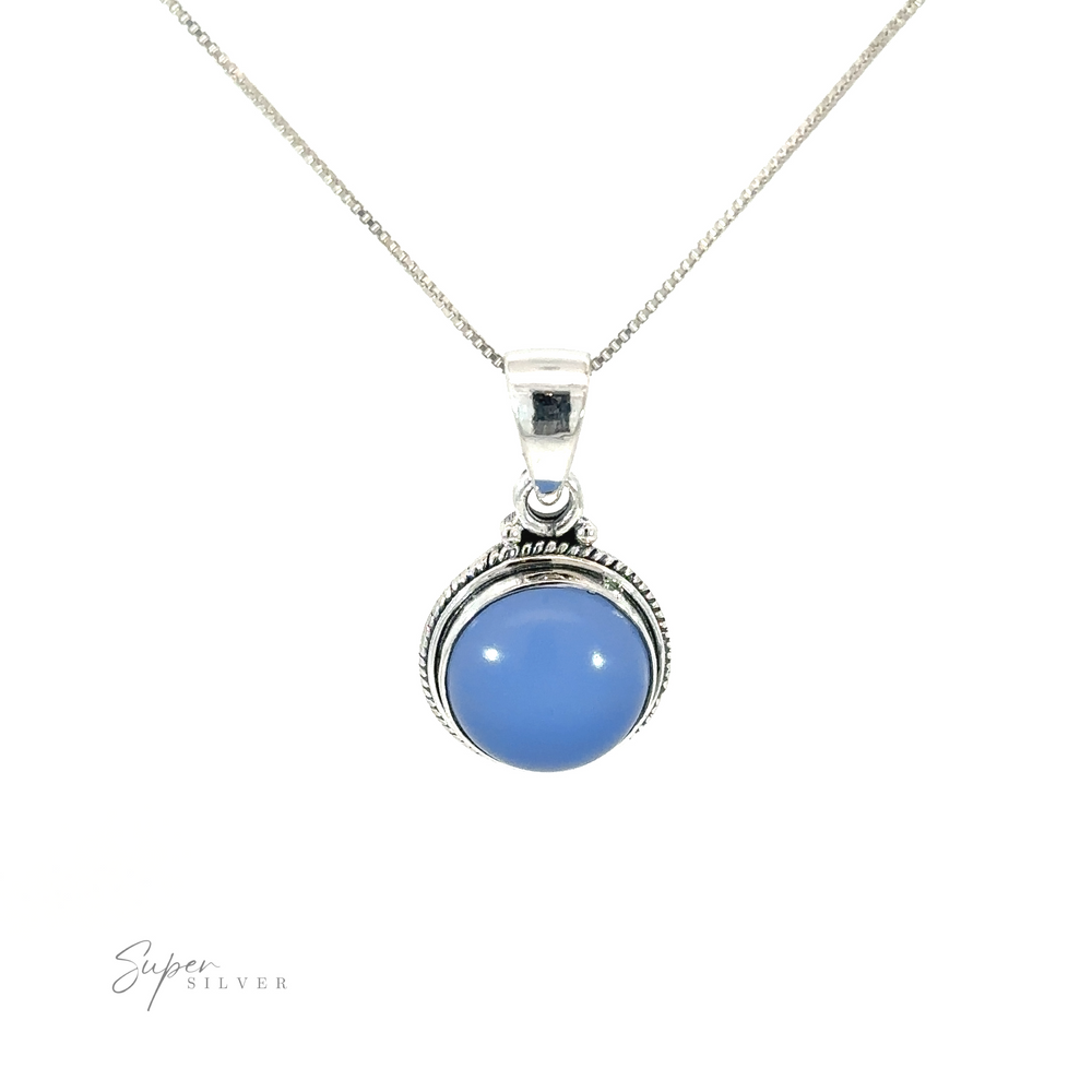 
                  
                    A Round Stone Pendant with Rope Border on a silver chain.
                  
                