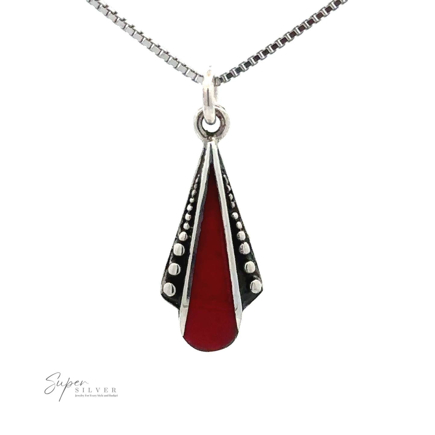 
                  
                    A sterling silver necklace features a Teardrop Pendant with Inlaid Stones and Ball Border. The thin chain links evenly, enhancing the modern and sleek design of the inlaid stones.
                  
                