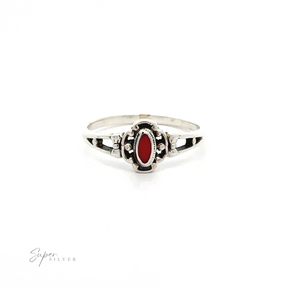 
                  
                    A Sterling silver Oval Inlay Stone Ring.
                  
                