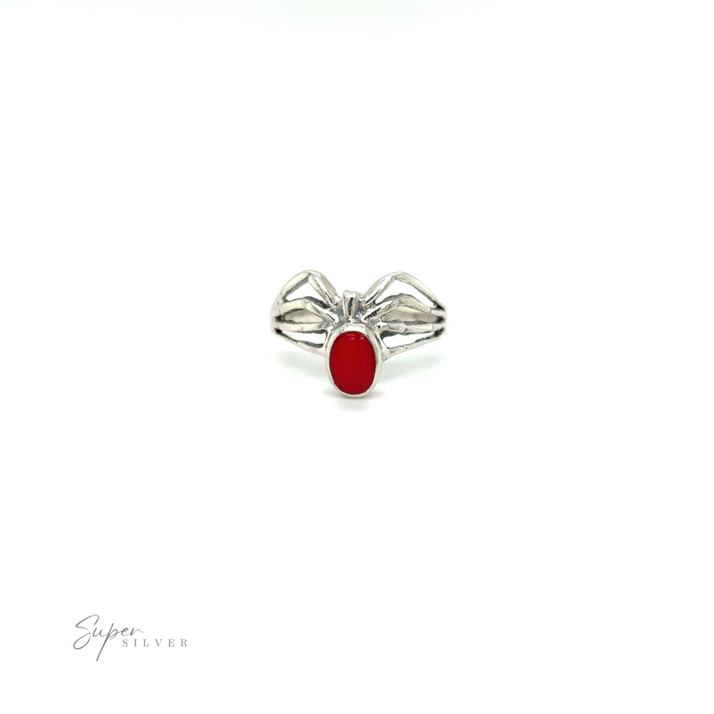 
                  
                    A mystical Inlay Stone Spider Ring with a red stone, reminiscent of an enchantress's spider ring, by Super Silver.
                  
                
