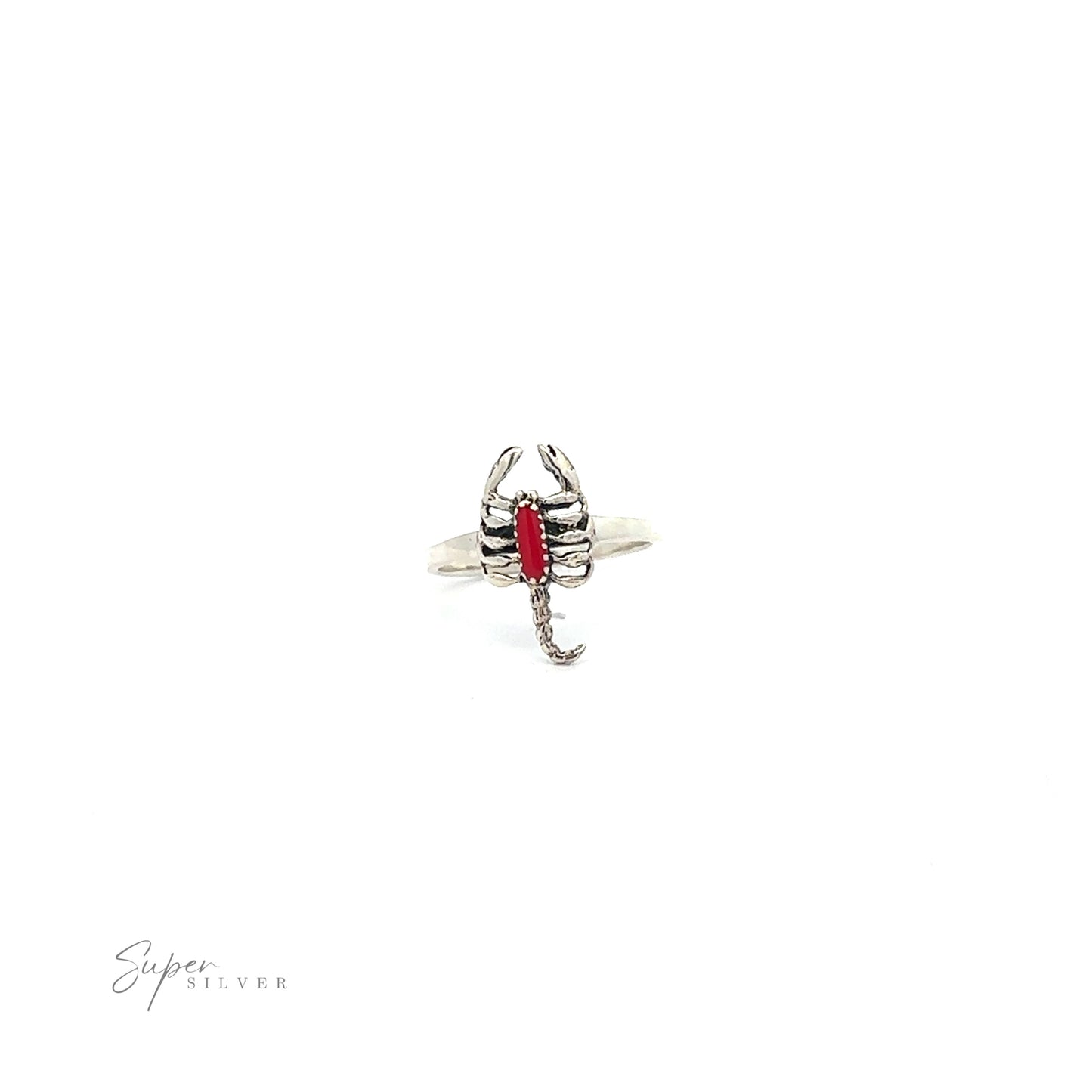 
                  
                    Small Scorpion ring with inlaid stone on a white background, crafted from .925 Sterling Silver.
                  
                
