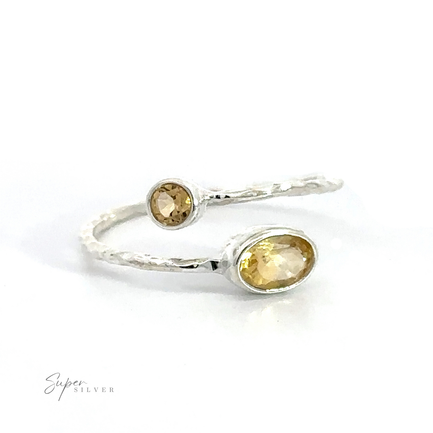 
                  
                    .925 Sterling Silver Textured Adjustable Band with Adorned Gemstones on white background.
                  
                