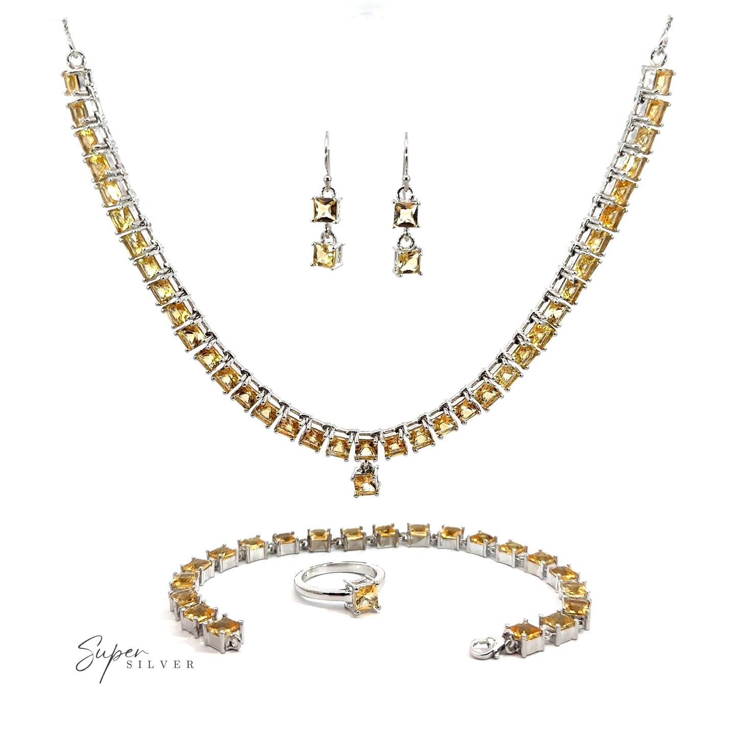 An Elegant Faceted Gemstone Jewelry Set featuring citrine gemstones.