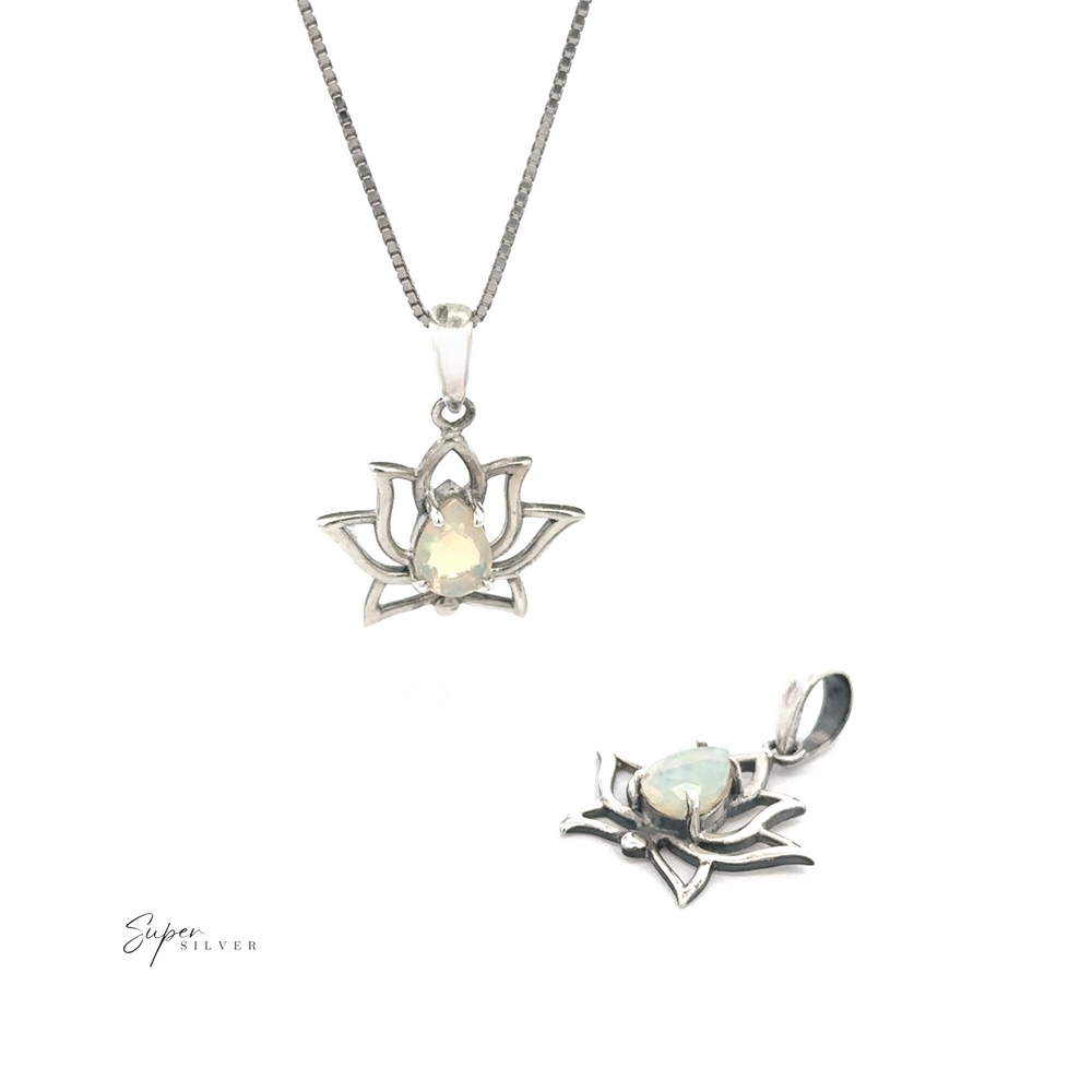 Explore our stunning Ethiopian Opal Lotus Pendants, beautifully suspended on chains and embellished with light-colored gemstones.