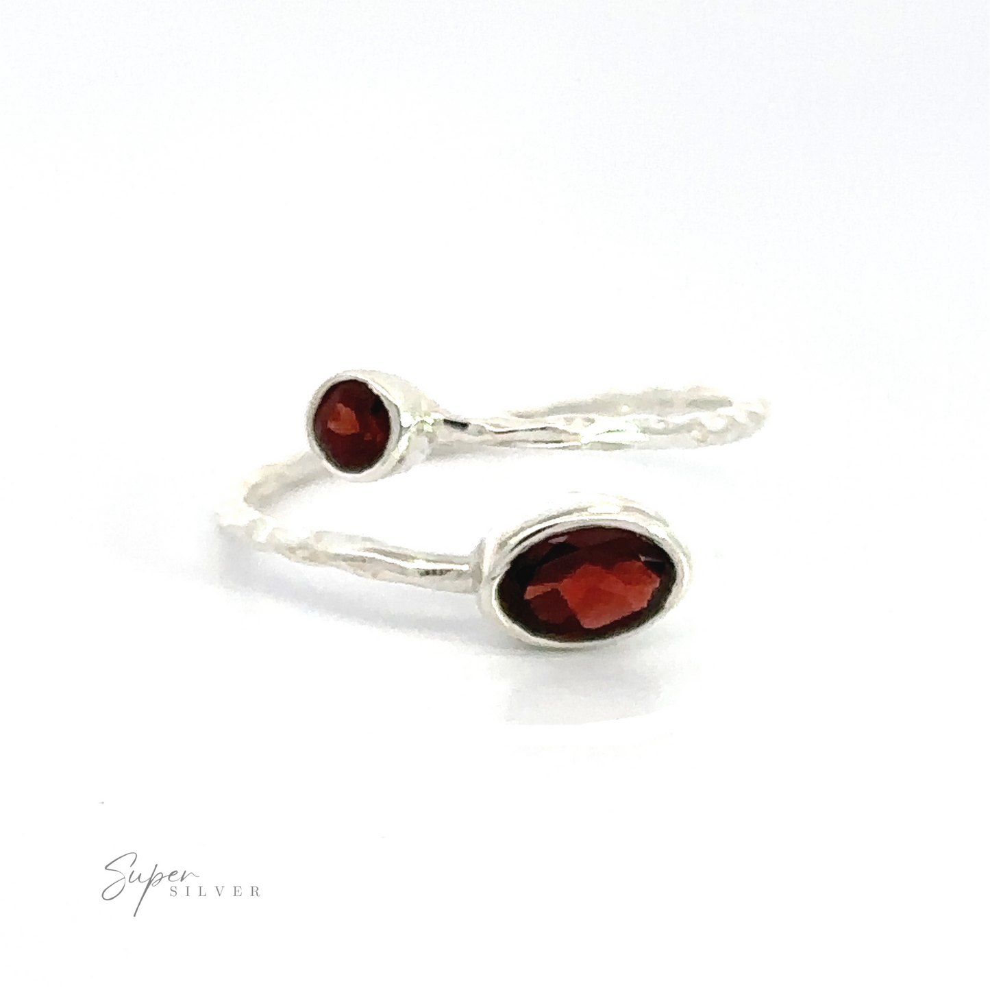 
                  
                    Pair of Textured Adjustable Band with Adorned Gemstones earrings with red gemstones on a white background.
                  
                
