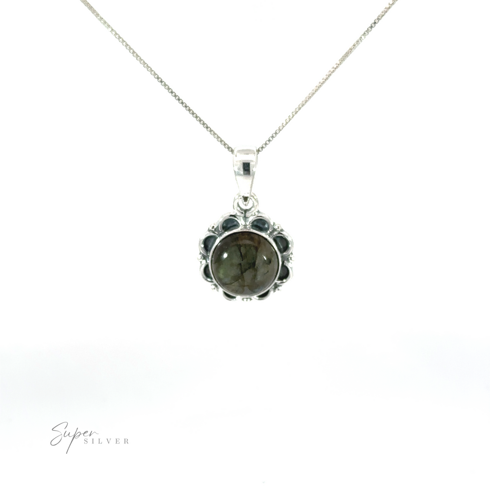 
                  
                    A Round Gemstone Pendant with Flower Border, perfect for everyday style.
                  
                