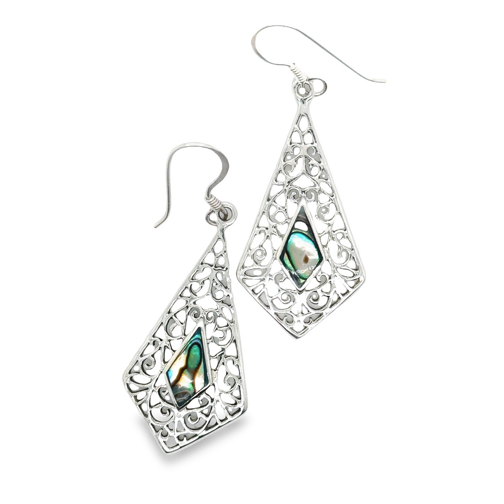 
                  
                    A pair of Super Silver Elongated Diamond Teardrop Earrings with Inlaid Stones
                  
                