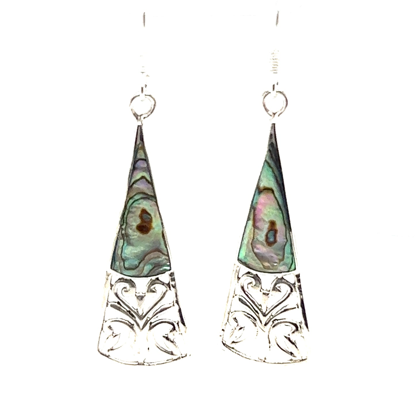 
                  
                    Long Triangle Filigree Earrings with Inlaid Stone
                  
                