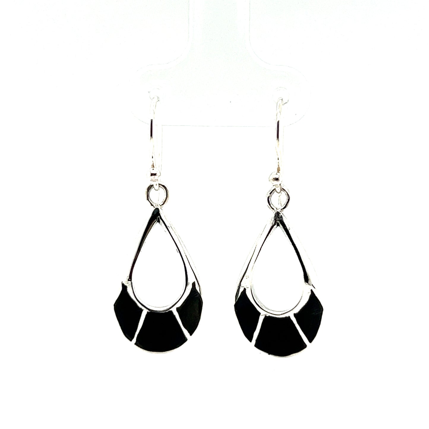 
                  
                    A pair of Super Silver Elegant Teardrop Earrings with Inlaid Stones on a white background.
                  
                