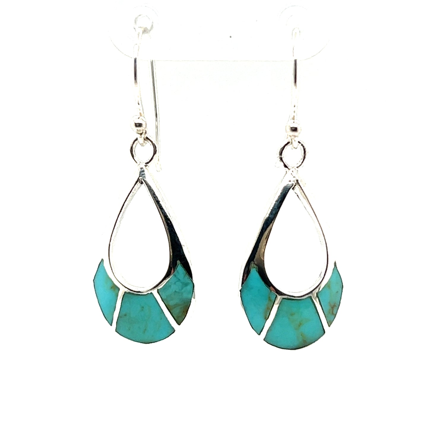 
                  
                    A pair of Elegant Teardrop Earrings with Inlaid Stones by Super Silver.
                  
                