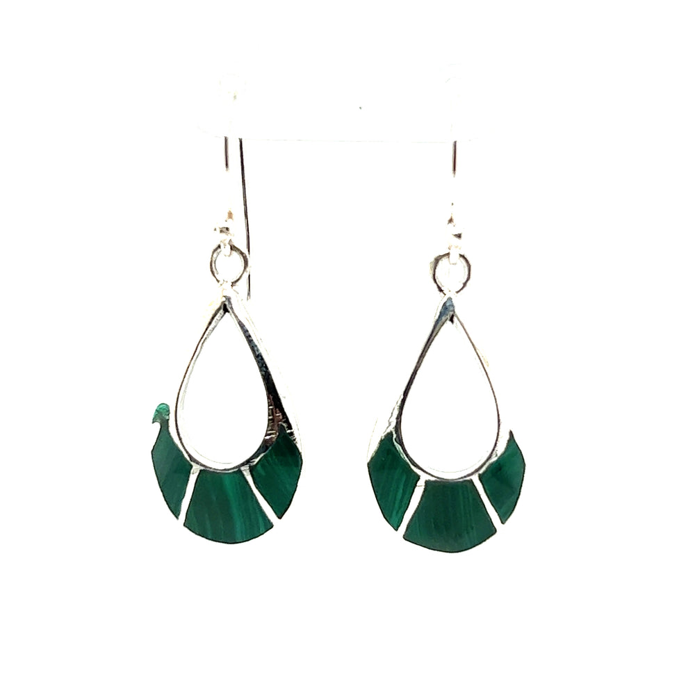 
                  
                    Super Silver's Elegant Teardrop Earrings with Inlaid Stones on a white background.
                  
                