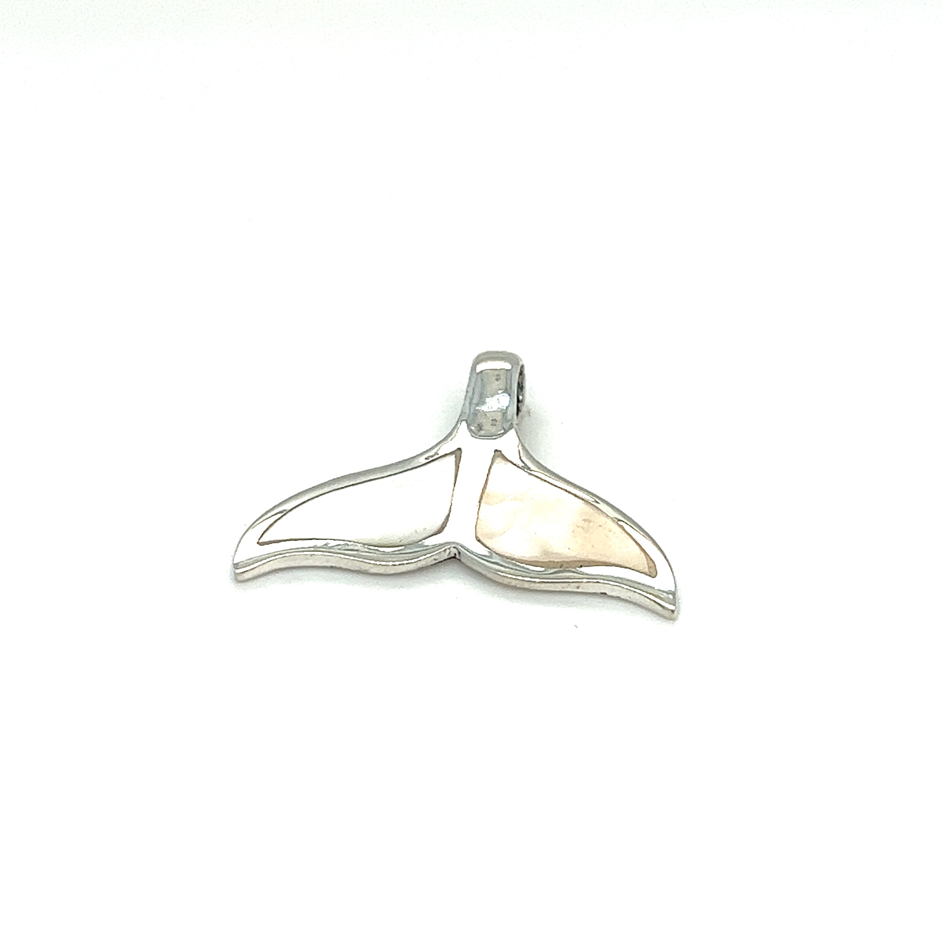 A Super Silver Inlay Whale Tail Pendant on a white background.