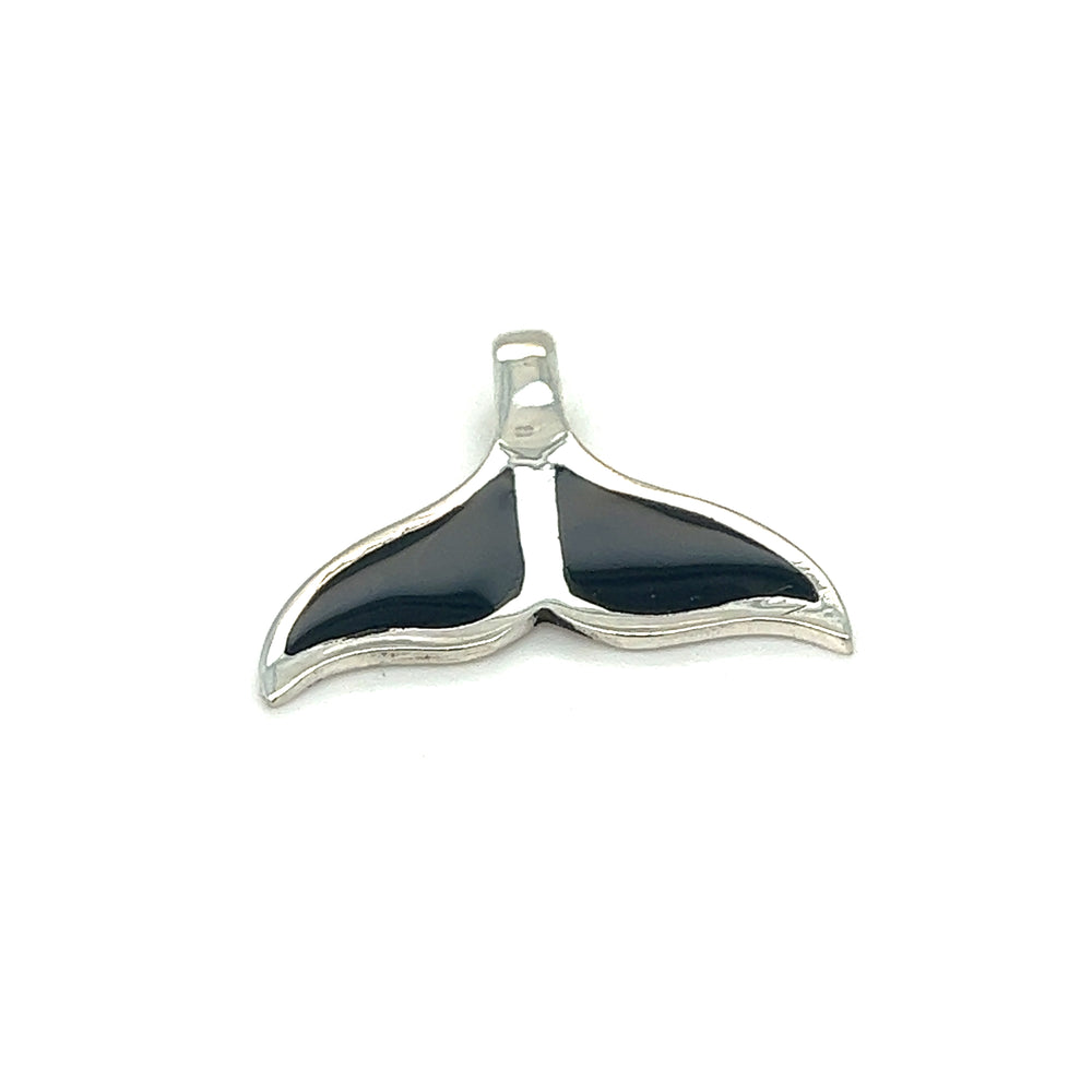 
                  
                    A Super Silver Inlay Whale Tail Pendant on a white background, inspired by the ocean in Santa Cruz.
                  
                
