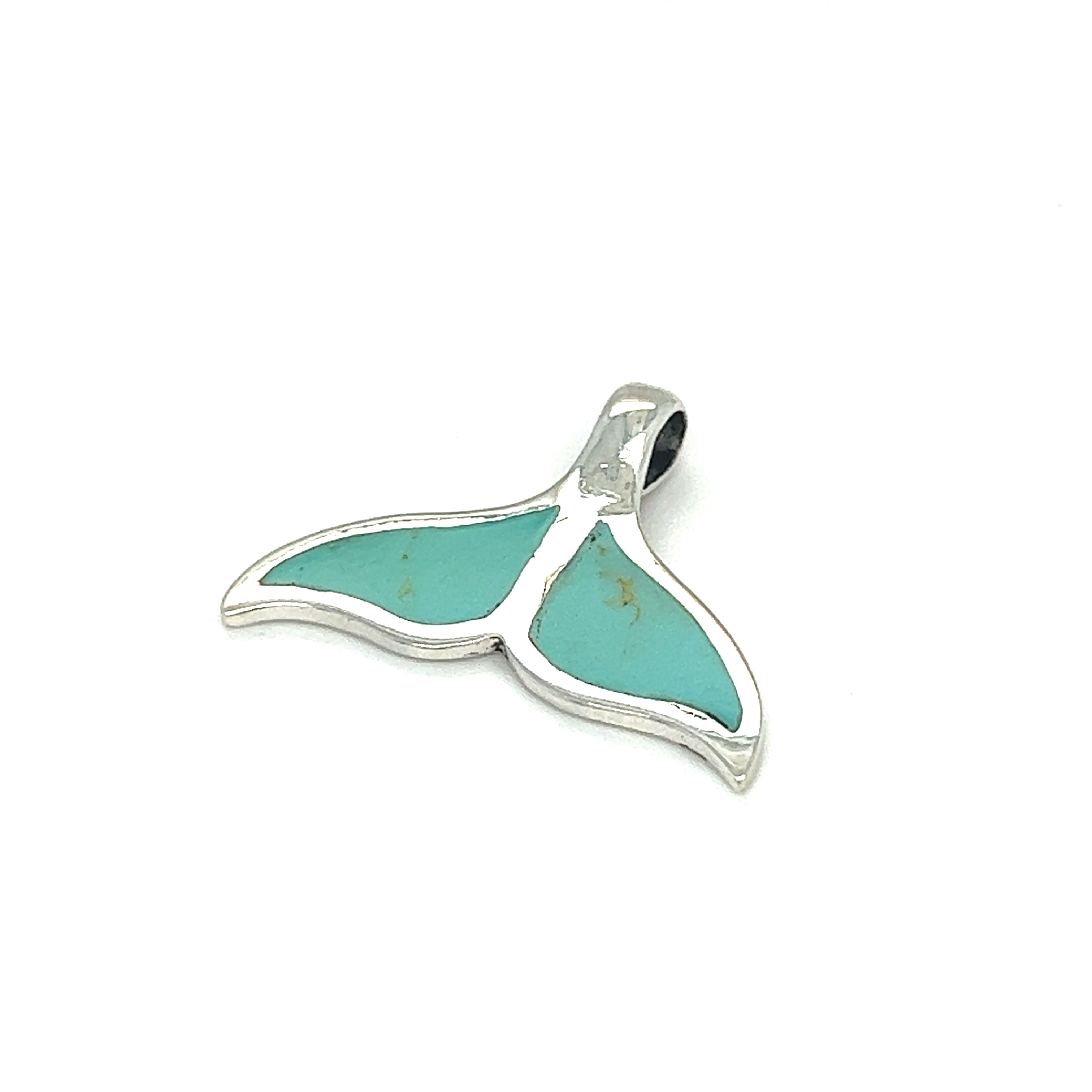 A beautiful Super Silver Inlay Whale Tail pendant with a stunning turquoise stone.