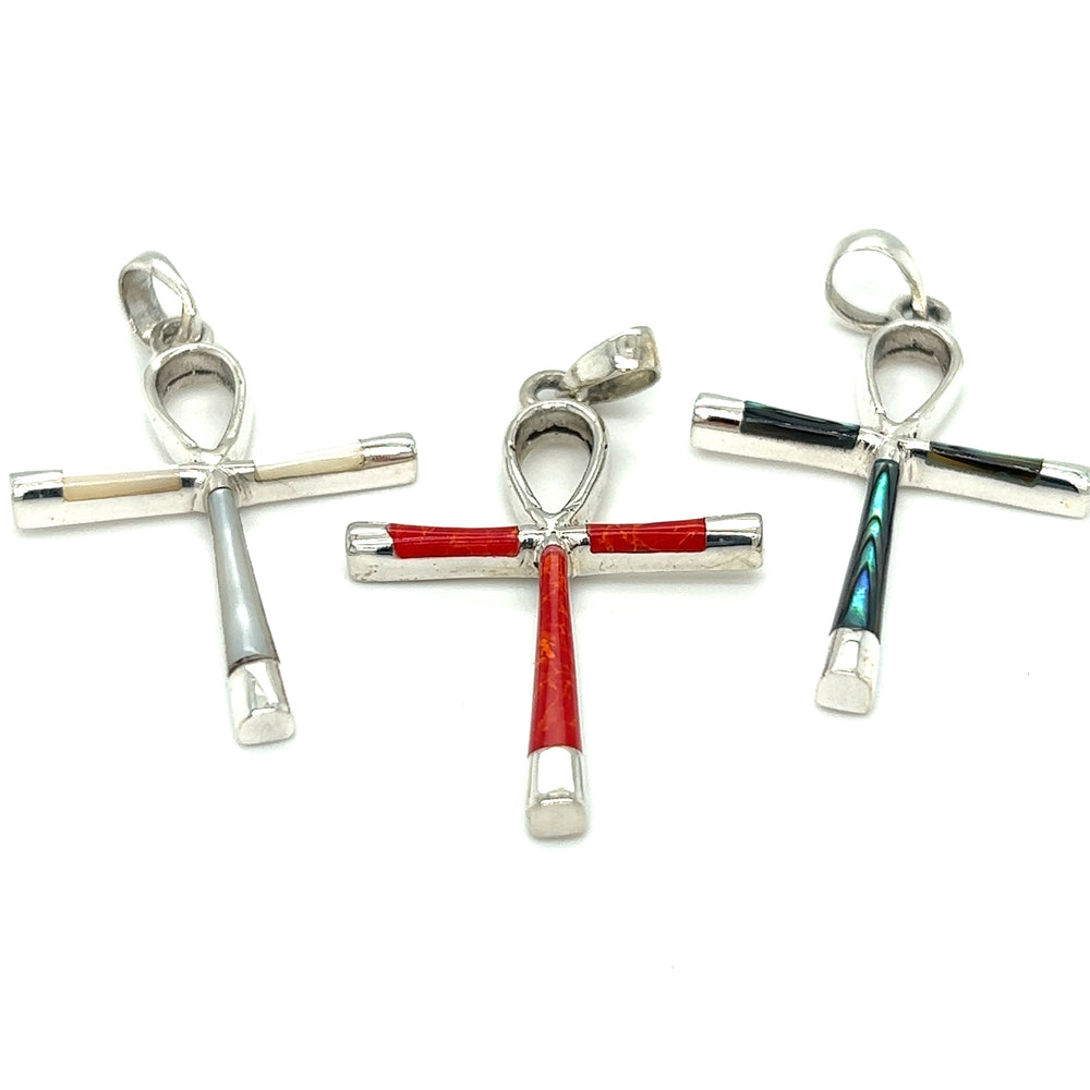 This Inlay Stone Ankh Pendant by Super Silver is a stunning statement piece inspired by ancient Egypt.