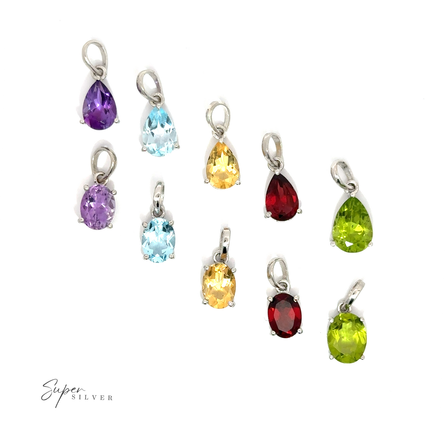 A group of Dainty Faceted Gemstone Pendants in minimalist style.