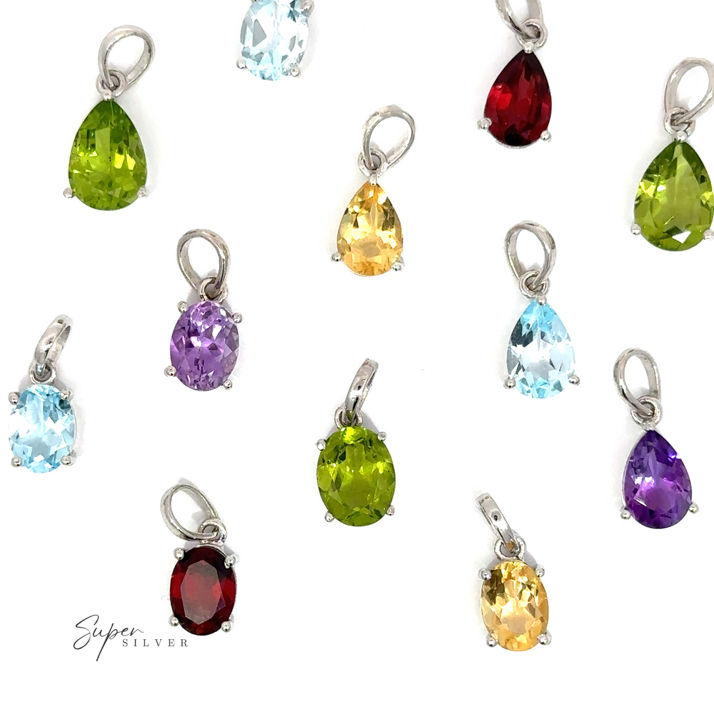 A group of Dainty Faceted Gemstone Pendants in a minimalist style.